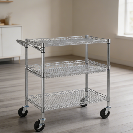 510lb 3-Tier Black Rolling Utility Cart Lockable Wheels